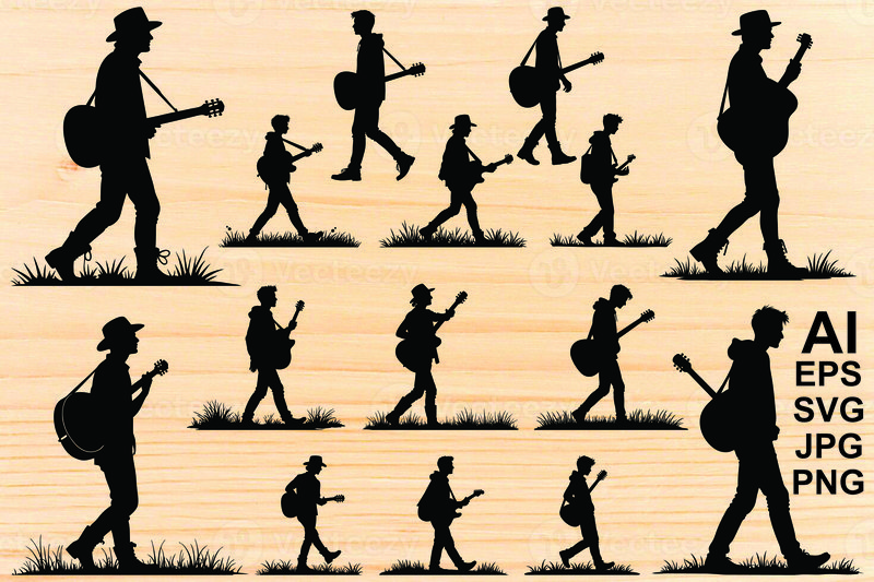 Guitar Player Silhouette Vector Bundle (by shopone designer)