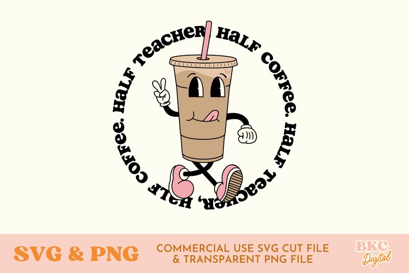 Half Teacher Half Coffee Retro Mascot (by bykirstcodigital)