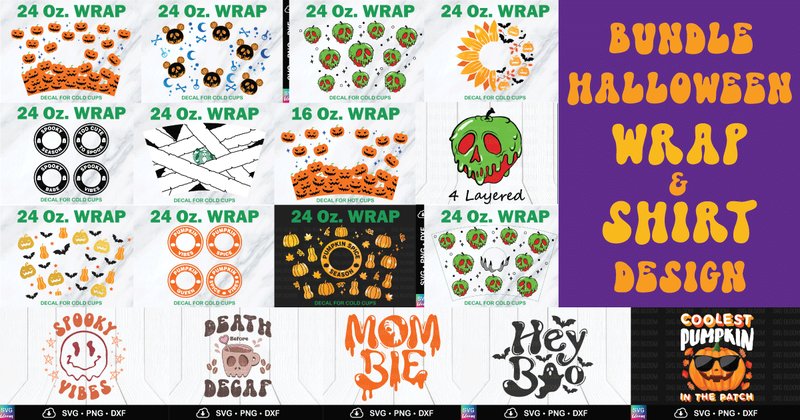 Halloween Tumbler Wrap Design Bundle (by SVG Bloom)