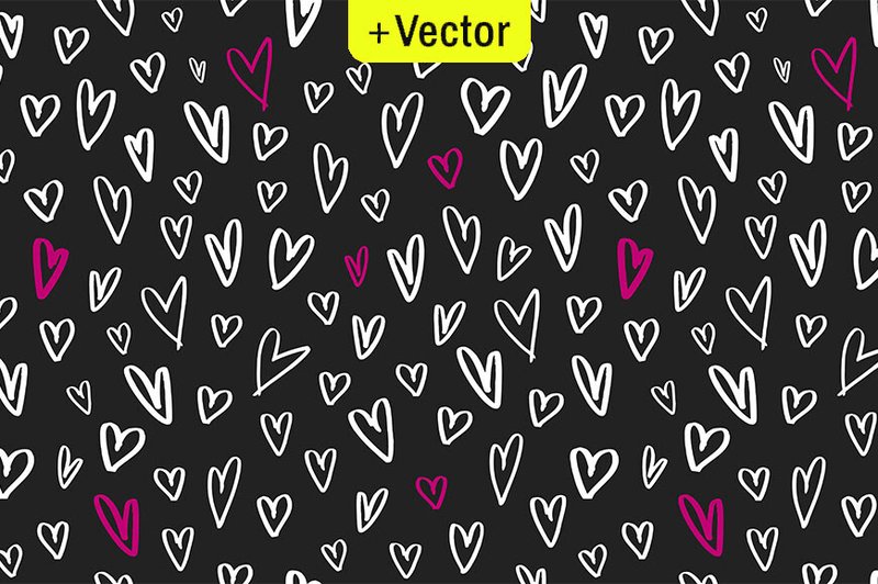 Hand-drawn Hearts White Black Pattern (by Dana Du Design)