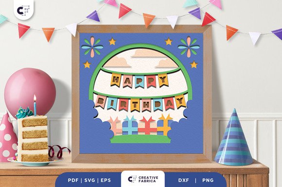 Happy Birthday Banner 3D Shadow Box SVG (by 3D SVG Crafts)