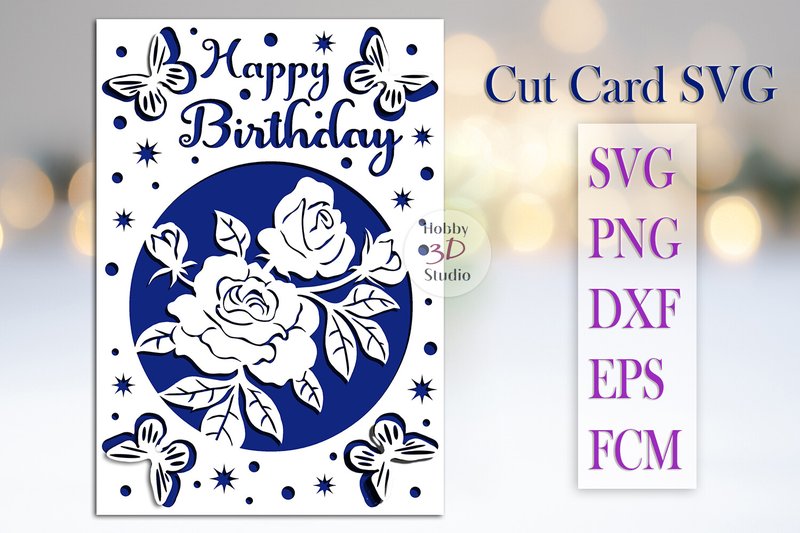 Happy Birthday Card Cut Template SVG (by Hobby3DStudio)