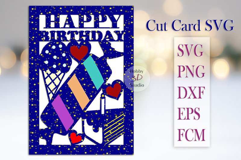 Happy Birthday Paper Cut Card SVG (by Hobby3DStudio)