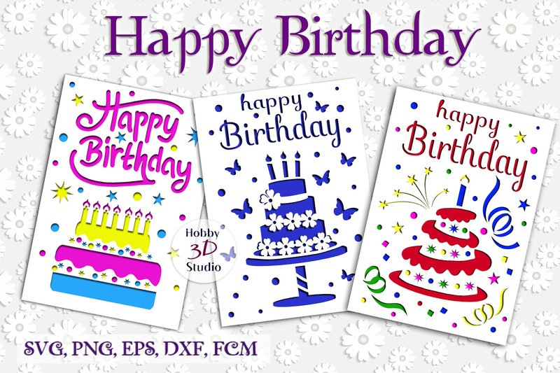 Happy Birthday Papercut Cards SVG Bundle (by Hobby3DStudio)