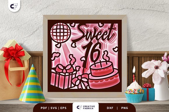 Happy Sweet 16 Layered 3D Paper Cut (by 3D SVG Crafts)