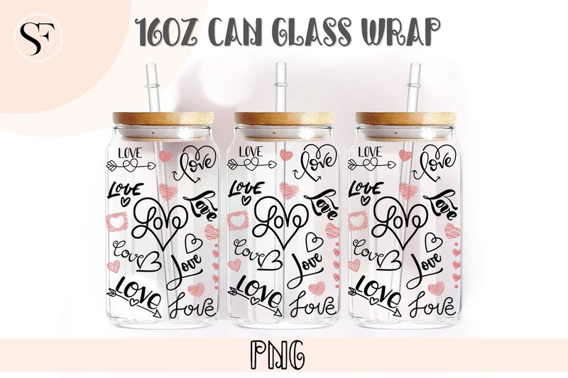 Heart and Love 16oz Libbey Glass Can PNG (by SoFancy)