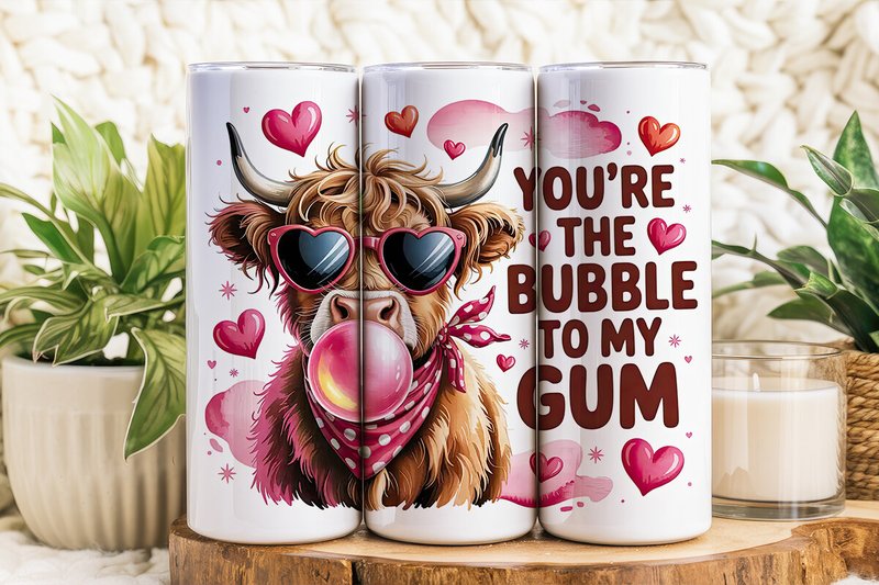Highland Cow Valentine's Tumbler Wrap (by PinkPanda)