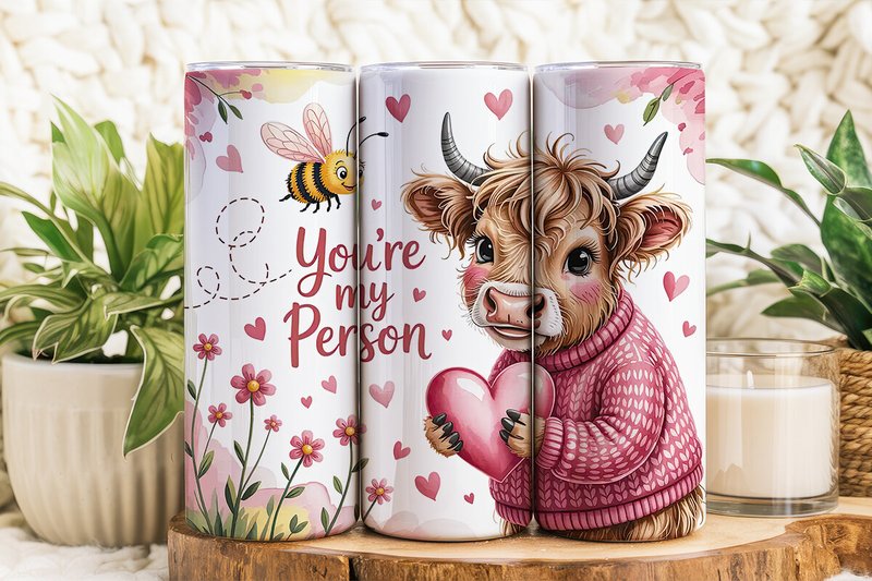 Highland Cow Valentine's Tumbler Wrap (by PinkPanda)