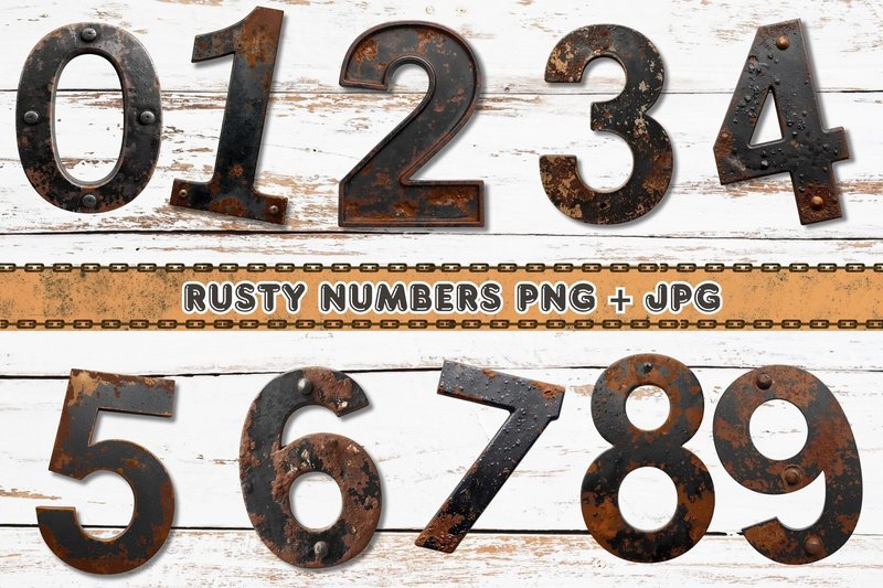 Industrial Numbers 0-9 PNG Clip Art Set (by Digital Neverland)