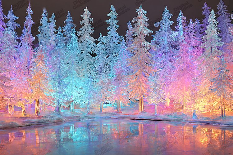 Iridescent Winter Pine Forest Landscape (by Digital Goodies)