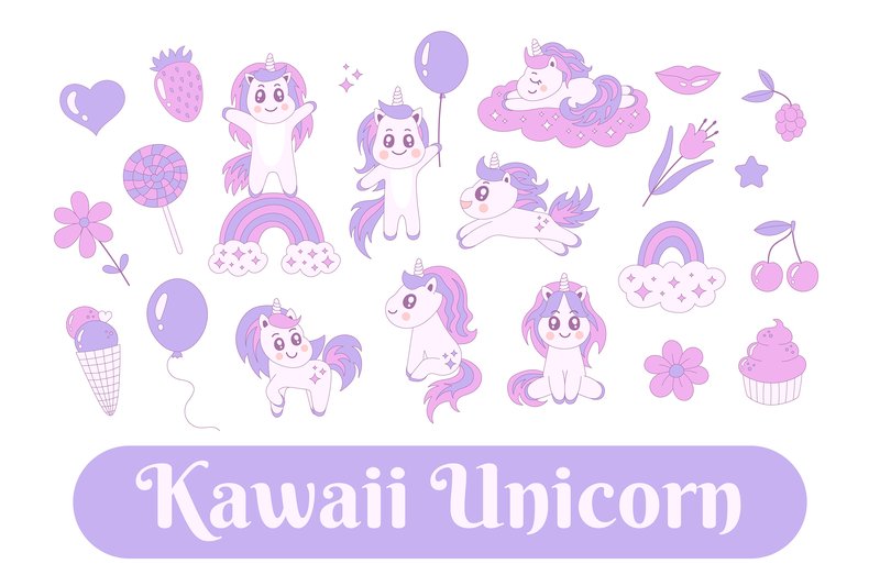 Kawaii Unicorn Clipart (by Rin Green)