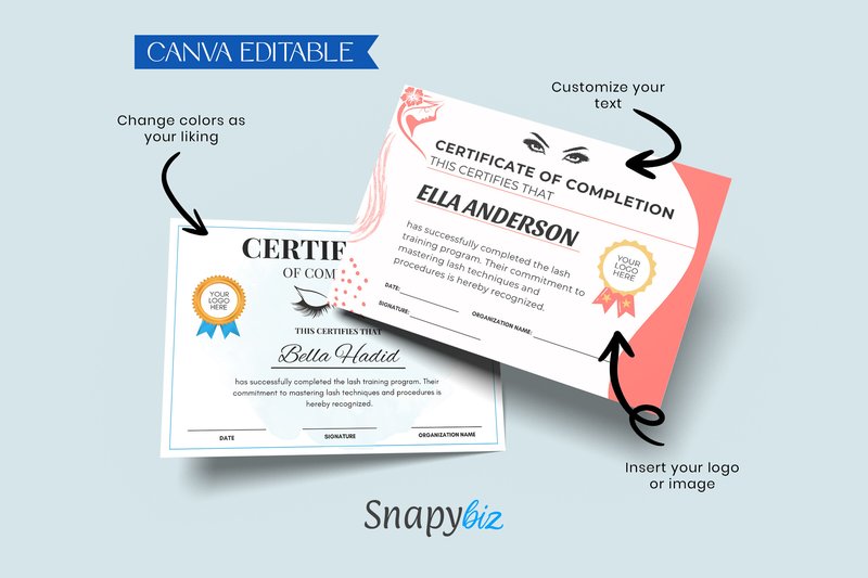 Lash Certificate Canva Template (by SnapyBiz)