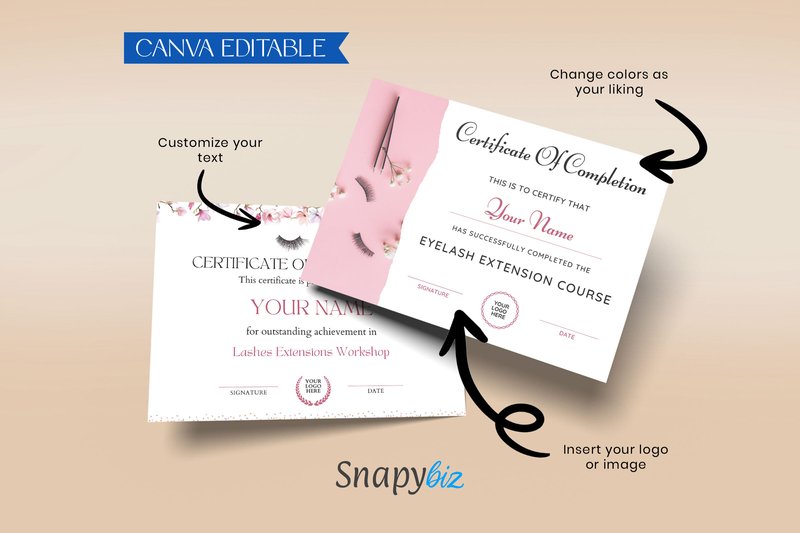 Lash Certificate of Completion Template (by SnapyBiz)