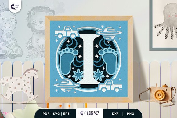 Letter I Baby Boy Alphabet 3D Papercut (by 3D SVG Crafts)