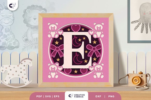 Letters E Baby Girl Alphabet 3D Papercut (by 3D SVG Crafts)