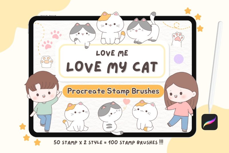 Love Me Love My Cat – Procreate Stamp (by SoftPastel)