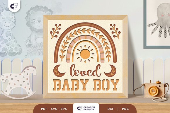 Loved Baby Boy Boho Rainbow 3D Paper Cut (by 3D SVG Crafts)