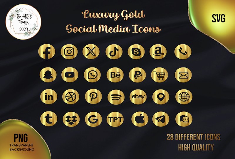Luxury Gold Social Media Icons (by Beautiful Things 2023)