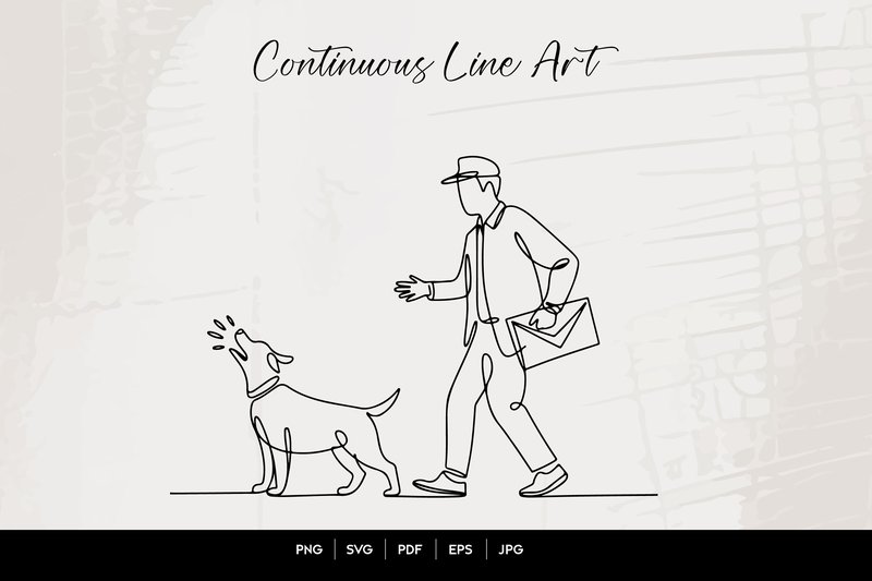 Mailman and Barking Dog Line Art (by rsbrandingbd)