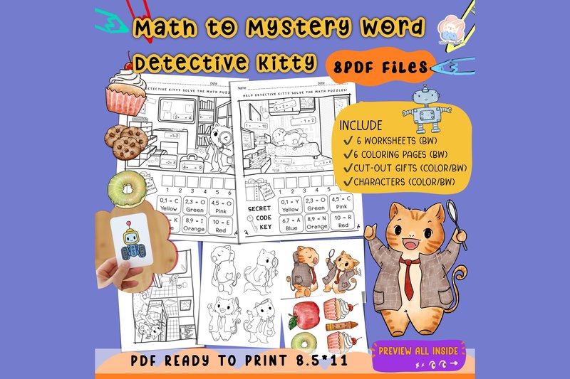 Math to Mystery Word – Detective Kitty (by Little Anny Studio)