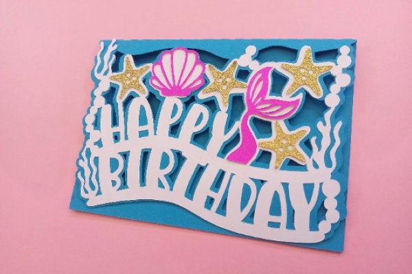 Mermaid Birthday Party Card (by 3D SVG Crafts)