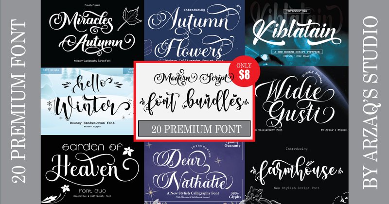 Modern Script Font Bundles (by Arzaq's Studio)