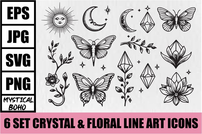 Mystical Boho Crystal Floral Icons (by Designs River)