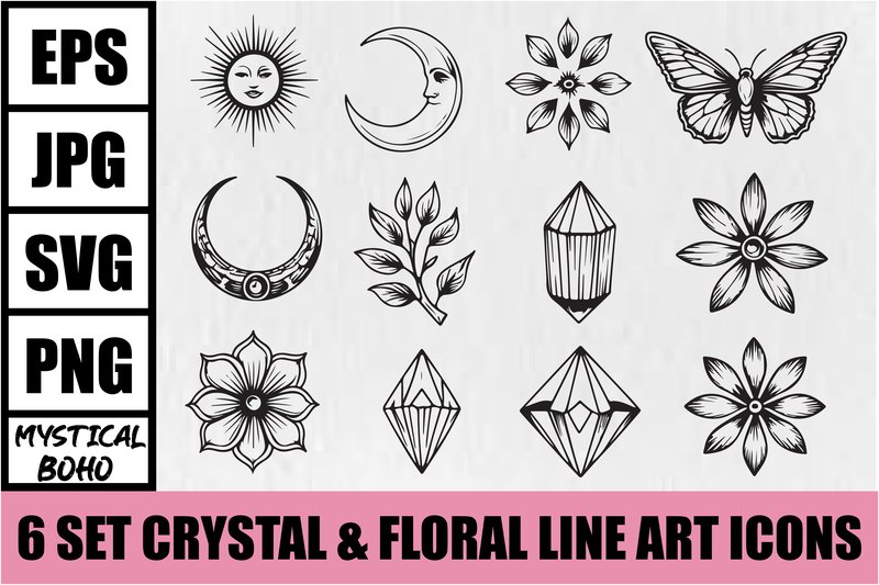 Mystical Boho Crystal Floral Icons (by Designs River)