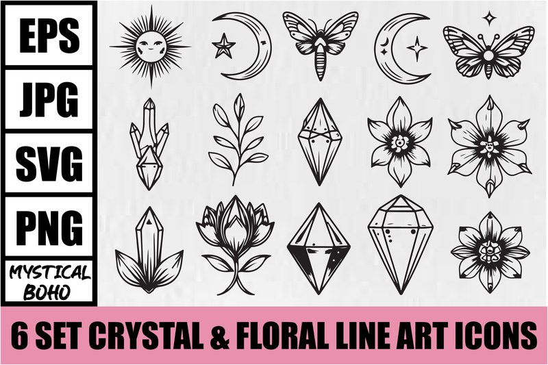Mystical Boho Crystal Floral Icons (by Designs River)