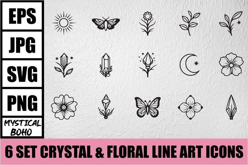 Mystical Boho Crystal Line Art Bundle (by GFX_creative)