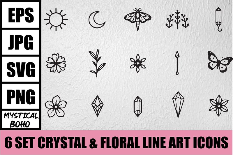 Mystical Boho Crystal Line Art Bundle (by GFX_creative)