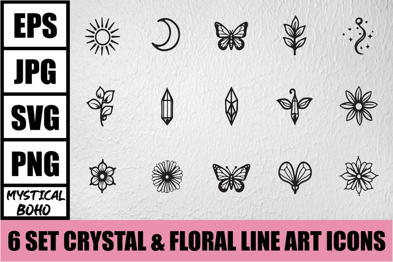 Mystical Boho Crystal Line Art Bundle (by GFX_creative)