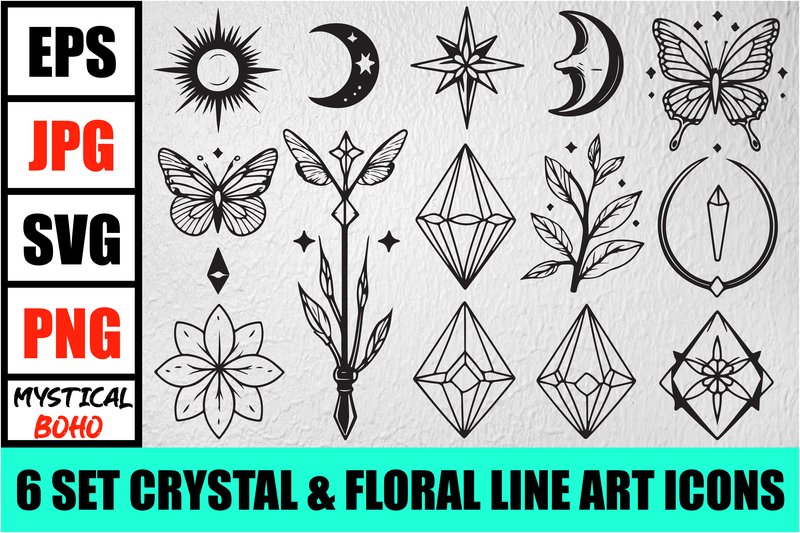 Mystical Boho Crystal Line Art Set (by gfxrokey)
