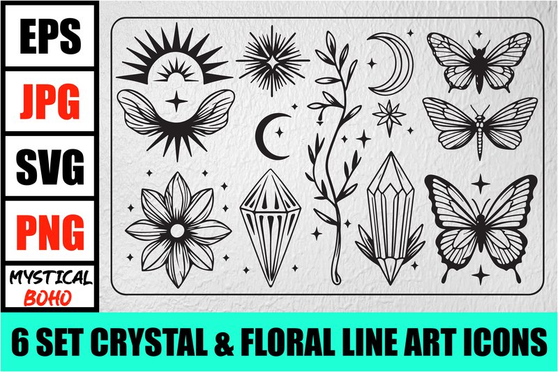 Mystical Boho Crystal Line Art Set (by gfxrokey)