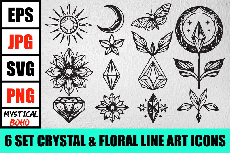 Mystical Boho Crystal Line Art Set (by gfxrokey)