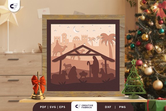 Nativity of Baby Jesus 3D Shadow Box SVG (by 3D SVG Crafts)