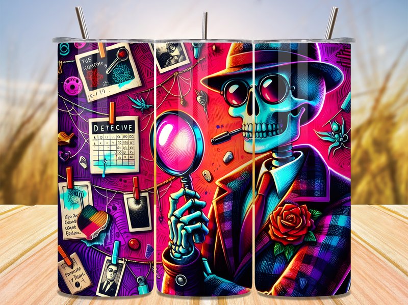Neon Skeleton Detective Tumbler Wrap (by AVA STORE)