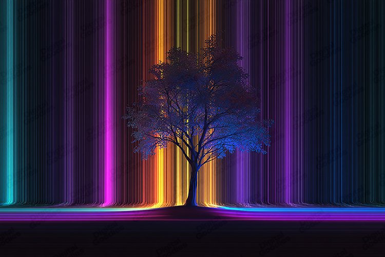 Neon Tree Spectrum Futuristic Cyber Art (by Digital Goodies)