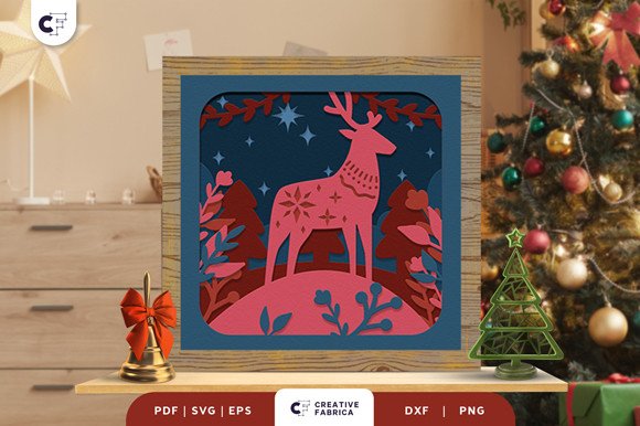 Nordic Christmas Deer 3D Shadow Box (by 3D SVG Crafts)