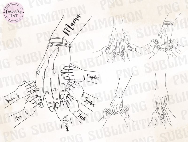 Personalized Mom Hands Line Art PNG (by Carpentry HAT)