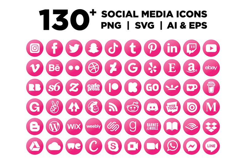 Pink Circle Social Media Icons Set (by Running With Foxes)