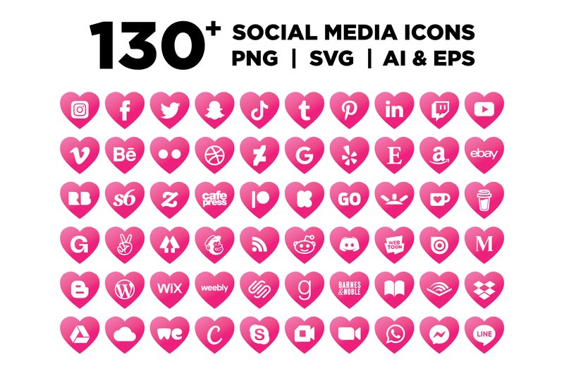 Pink Heart Social Media Icons Set (by Running With Foxes)