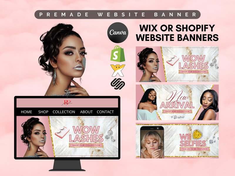 Pink Lash Business Website Banner Canva (by graphicriverart)