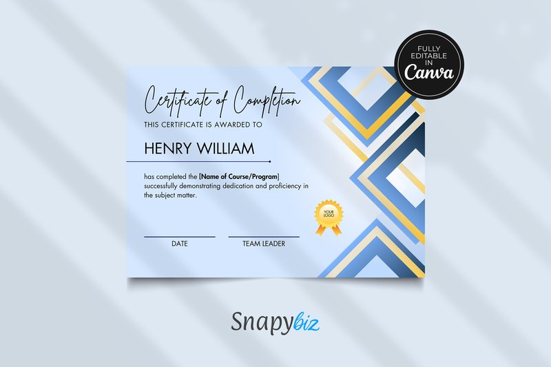 Professional Completion Canva Template (by SnapyBiz)