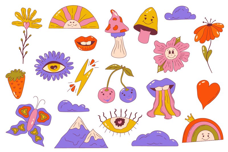 Psychedelic Groovy Set of Retro Clipart (by smirnova.26051994)