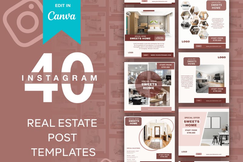 Real Estate Instagram Post Templates (by AN Graphics)