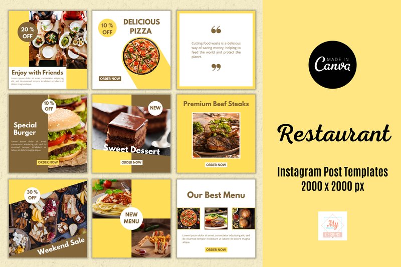 Restaurant Instagram Post Templates (by Mycreativee)
