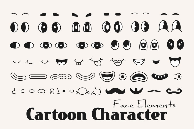 Retro Cartoon Character Face Elements (by Rin Green)