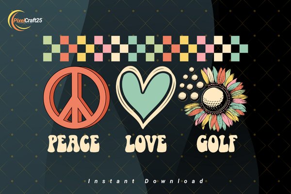 Retro Checkered Peace Sign Love Golf PNG (by PixelCraft25)