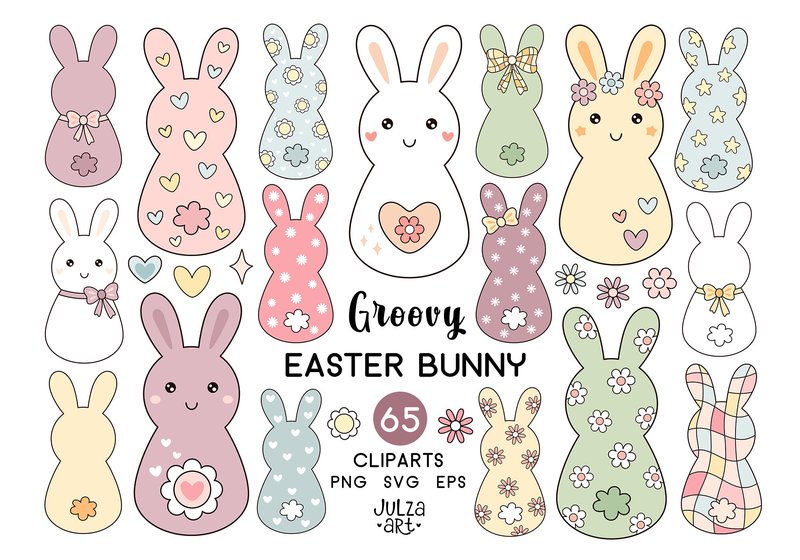 Retro Groovy Easter Bunny Clipart (by JulzaArt)